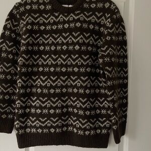 NWT ZARA Fair Isle Knit Sweater Brown Cream Nordic Wool Blend Size Large